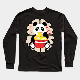 Cute Panda Eats Ramen Long Sleeve T-Shirt